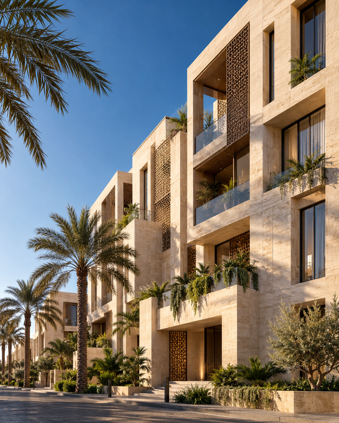 تصور معماري توضيحي لمبنى سكني معاصر